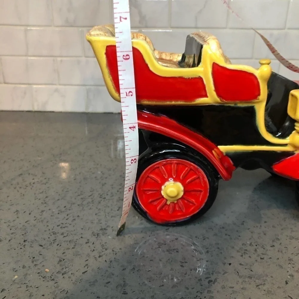 Vintage Ceramic Car Planter Antique Auto Red Yellow Retro Kitsch Succulent Pot